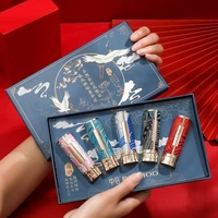 5pcs embroidery joint chinese style carved lipstick set matte moisturizing gift box new makeup lip stick luxury makeup lip kit