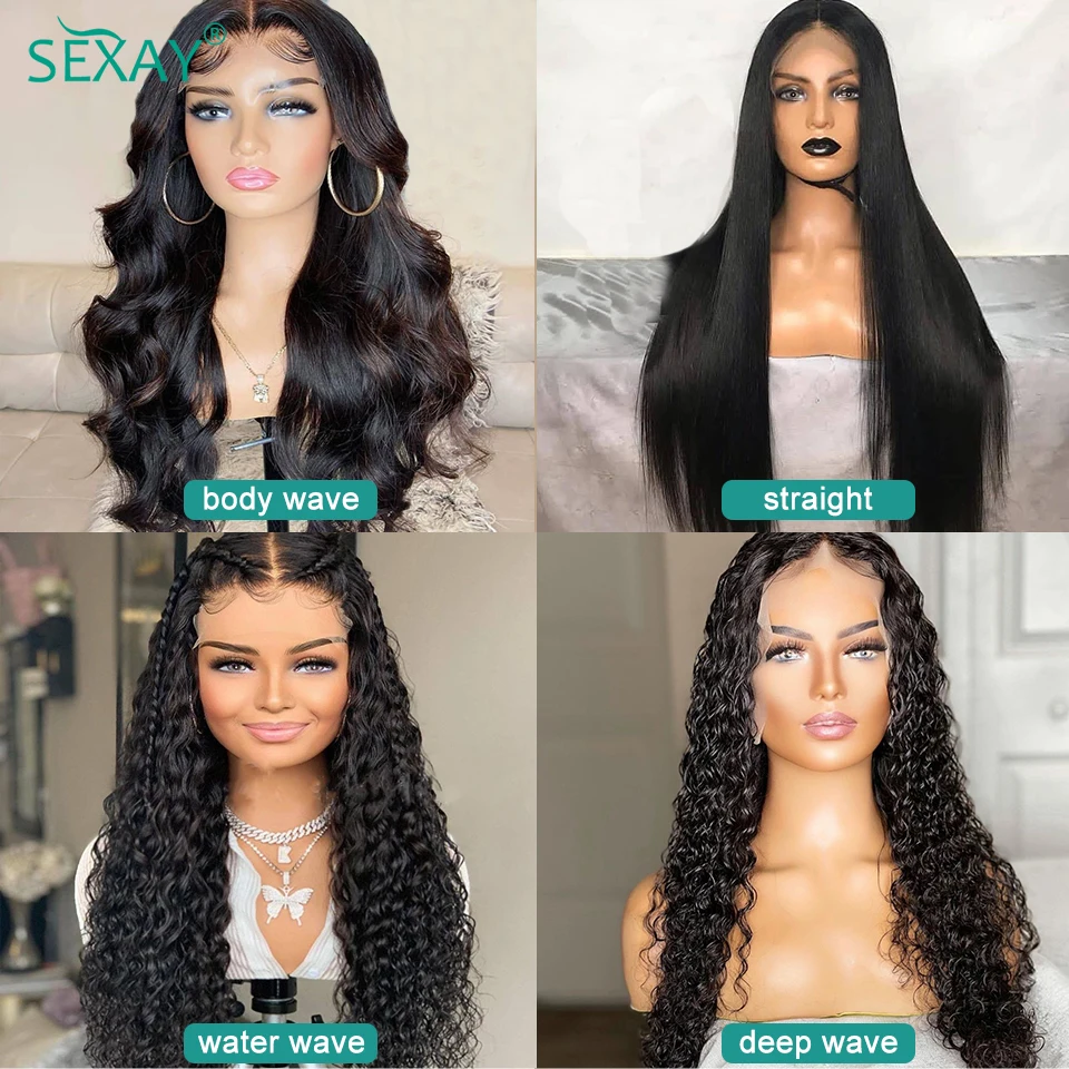 

Sexay Deep Wave Lace Front Wig Pre Plucked 13x1 Transparent Lace Frontal Wig 10A Brazilian Remy Hair 10-32 Inch Human Hair Wigs