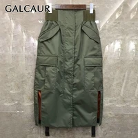 galcaur straight skirt for women high waist patchwork pockets hit color loose high street skirts female 2020 autumn clothing new