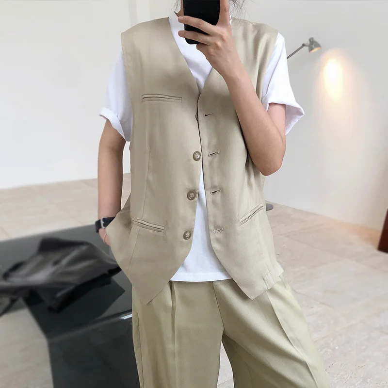 Лето 2020 японские стильные шелковые пятнистые жилеты без рукавов женские костюмы