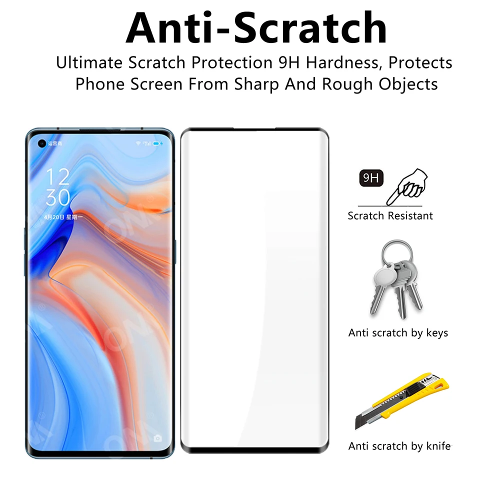 Защитное стекло Reno4 Pro 2 в 1 30D + мягкий чехол для Oppo Reno 4 5G закаленное 3 черное