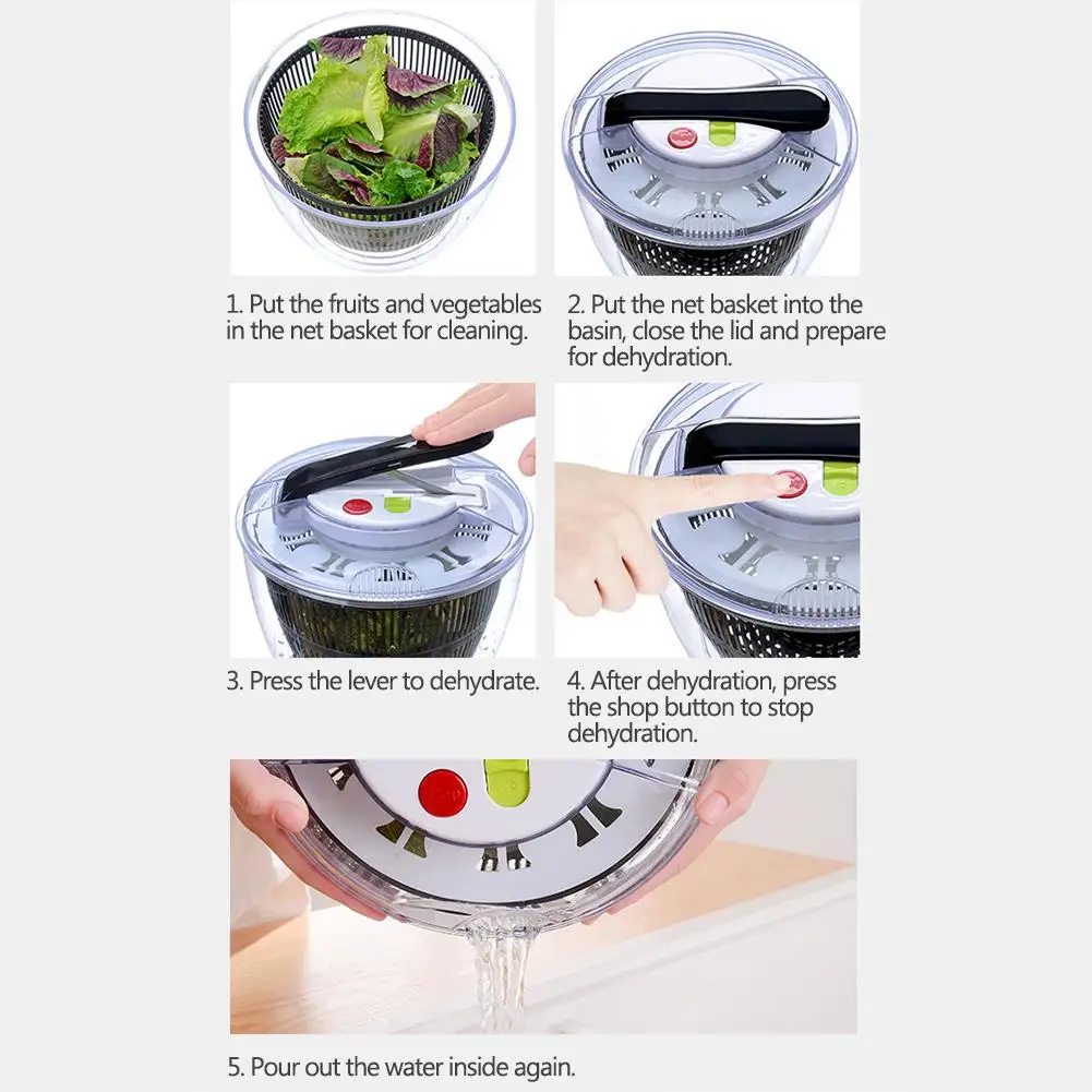 Vegetable Dehydrator Versatile Salad Spinner Large-capacity Fruit Washing Basin Drain Basket | Дом и сад