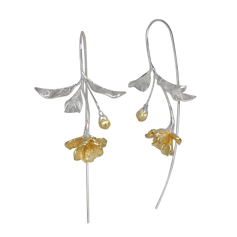 

is still pure and fresh and beautiful Mosaic Chinese flowering crab-apple earrings S925 pure silver Chinese poetry