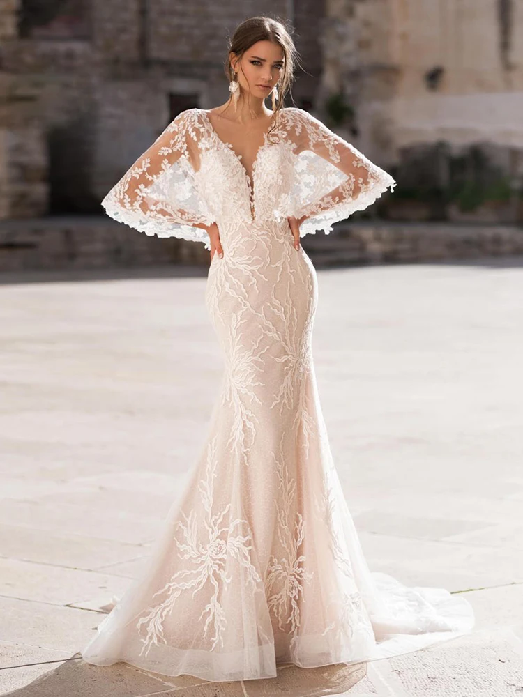 

White Wedding Dress Lace 3D Flower O-neck Long Sleeve Simple Bridal Dresses Zipper Custom Made Plus Size Wedding Gown