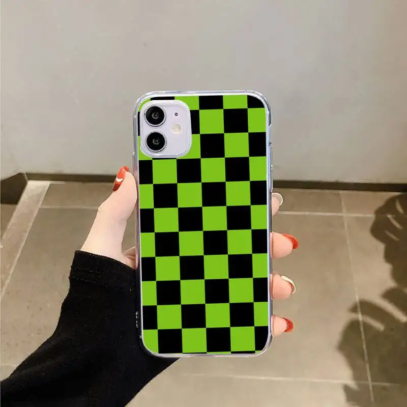 

Checkerboard flowers geometry Phone Case Transparent for iPhone 6 7 8 11 12 s mini pro X XS XR MAX Plus