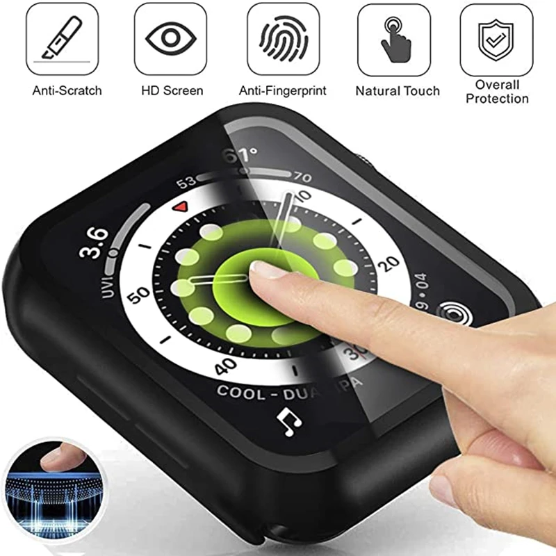 Protective Case For Apple Watch Series 7 45mm 41mm Tempered Glass Screen Protector For Applewatch Case SE 6 5 4 40mm 44mm Cover
