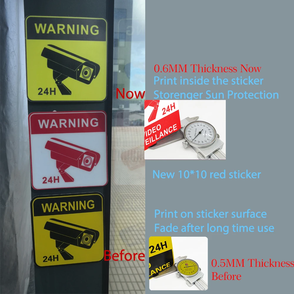

JeaTone 4pcs Warning Stickers CCTV Waterproof Sunscreen Warning Signs Video Surveillance Alarm Stickers Strong Self-adhesive