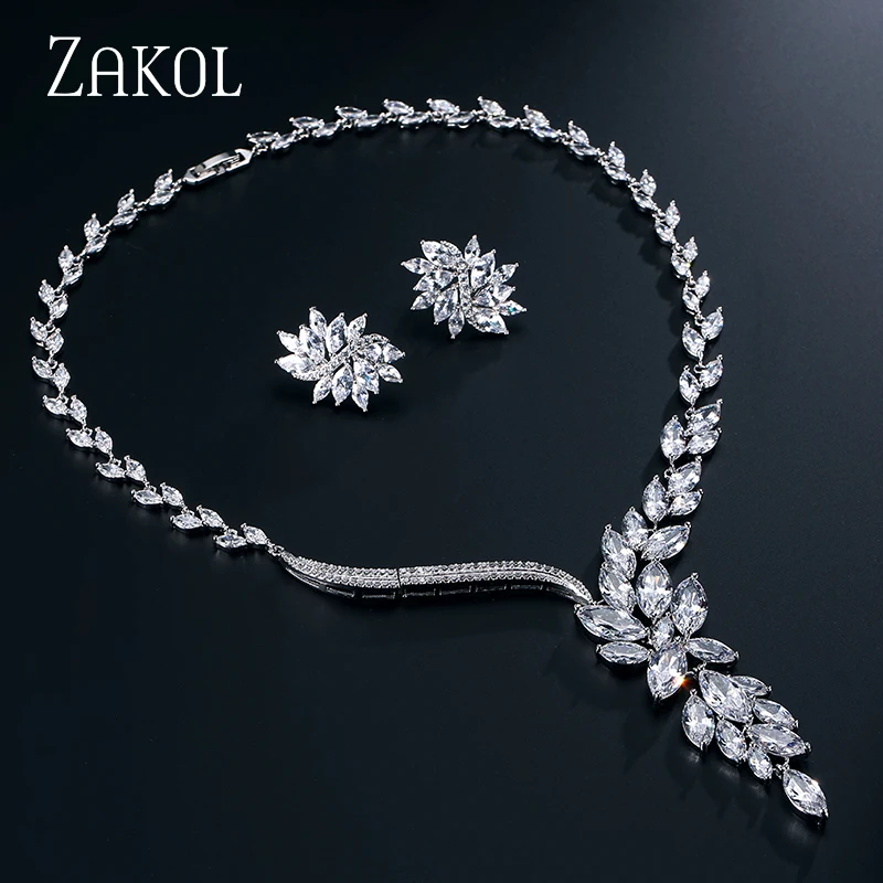 ZAKOL Свадебный комплект ювелирных изделий кулон цветок серьги-гвоздики с