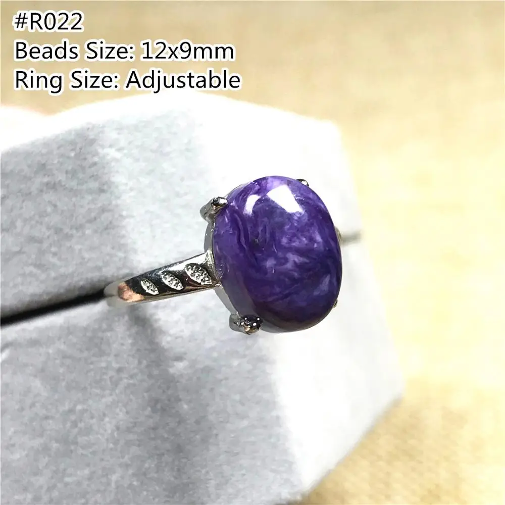 

Женское кольцо с фиолетовым Charoite, регулируемое серебряное кольцо с натуральным кристаллом 12x9 мм, ювелирное изделие для мужчин и женщин, AAAAA