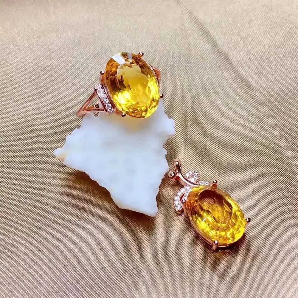 

shilovem 925 sterling silver Piezoelectric citrine Rings pendants send necklace fine gift Jewelry women 10*14mm mtz101455agj