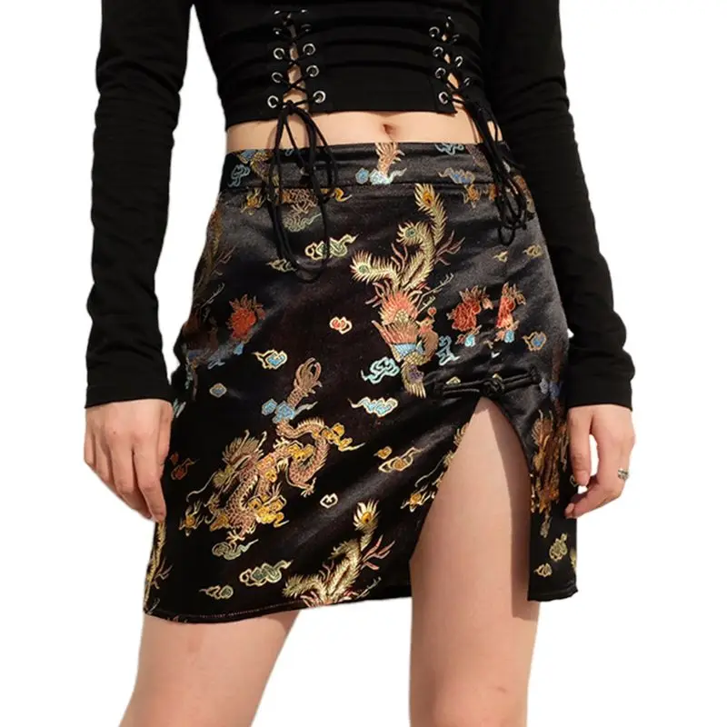 Женская мини юбка в китайском стиле Ретро стиль смесь хлопка высокая талия