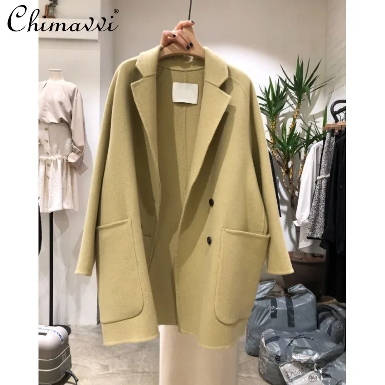 

Quilted Coat for Women 2021 Fall Lapel Long Sleeved Woolen Coat Female Long Sleeve Casual Loose Double Breasted Jacket