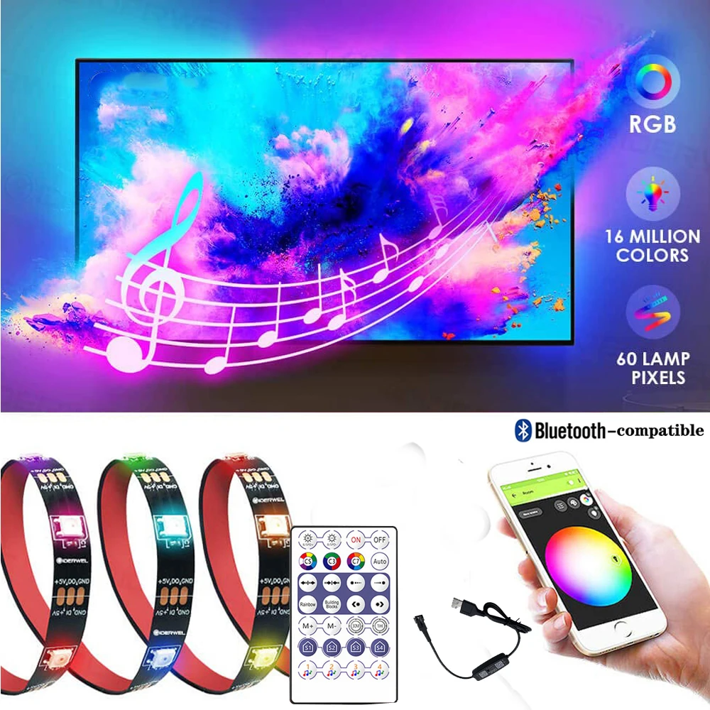 WS2812B Pixel LED Strip USB Smart APP Bluetooth Music Controller Kit Individually Addressable RGB Light 28Keys Remote | Освещение