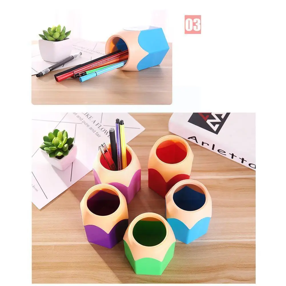 

Creative Pen Holder Pencil Shape Desktop Storage Box Storage Supplies Stationery Container Holder Student Desk Brush Cosmet F8L6