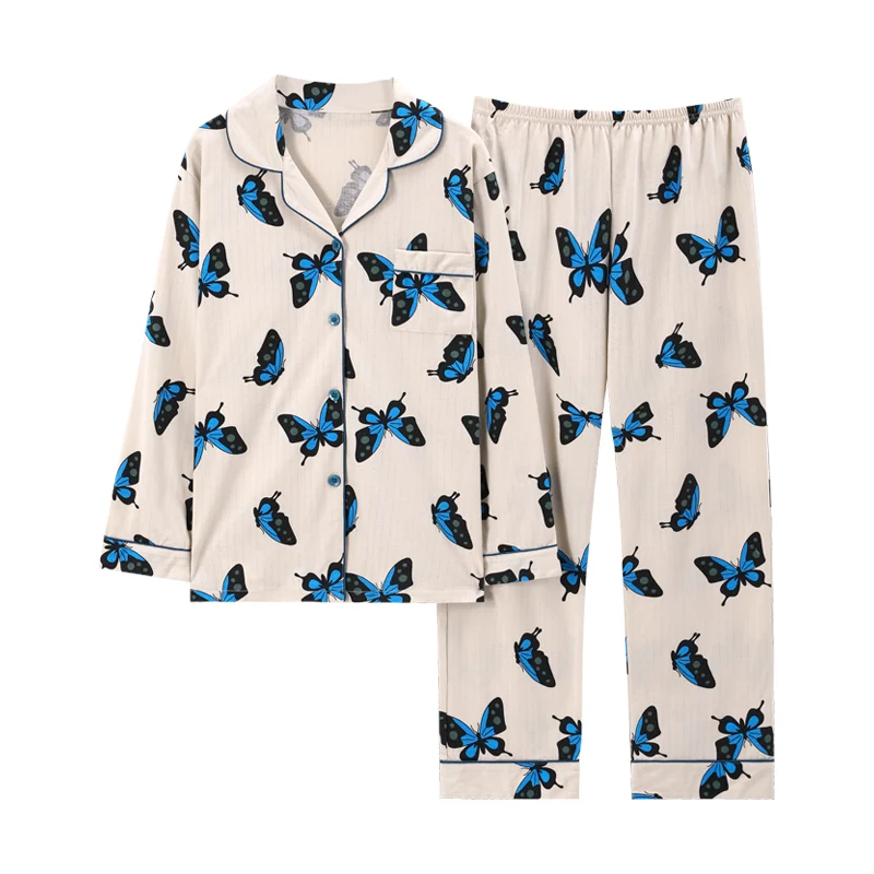 

New Arrival Women Pajamas Cute Nightwear Long Sleeve Cardigan Elegant Sleepwear Suit Big Size M-2XL Pyjamas