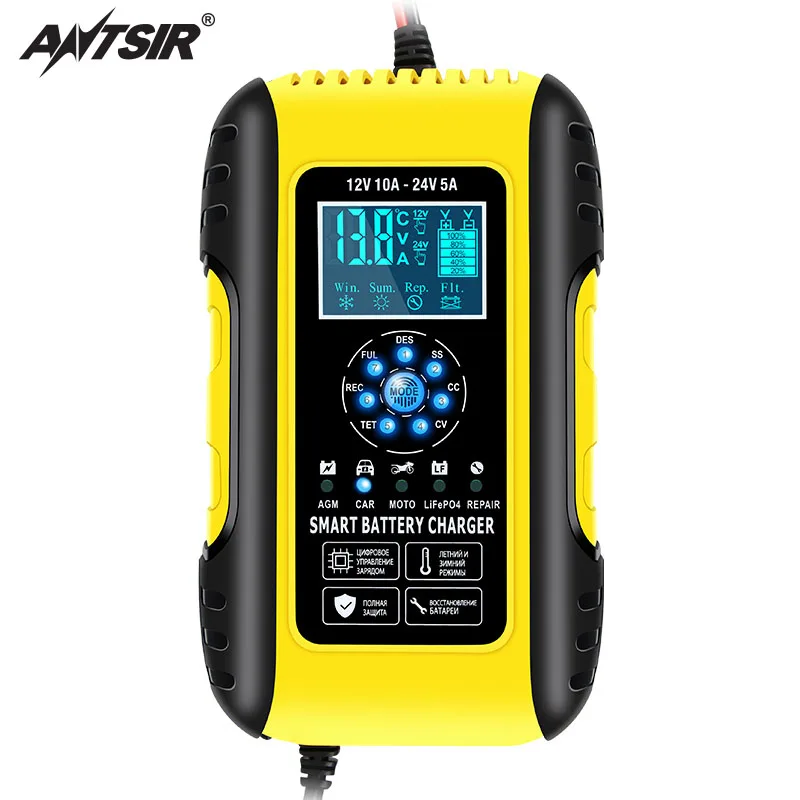 

Full Automatic Car Battery Charger 12V10A 24V5A Digital Display Battery Charger Power Puls Repair Chargers Lead Acid