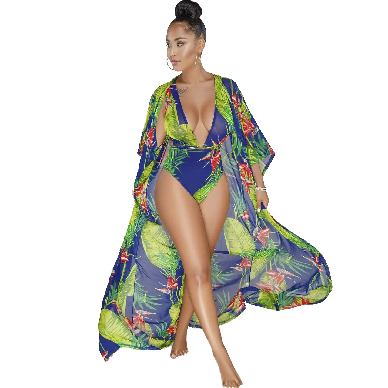 

2021 Summer Two Pieces Women Halter Swimwear Plus Size Cover Up Swimsuit Sexy Beach Pool Printed Bikini