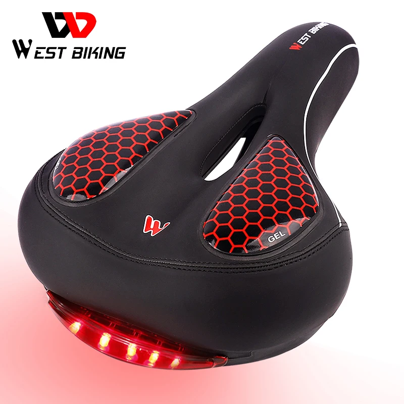 

WEST BIKING MTB Bike Saddle Seat with Cycling Taillight Thicken Wide Comfortable Bike Bicycle Saddles GEL Hollow Bicycle Saddle