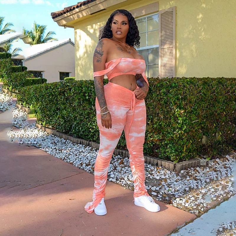 

Женский комплект одежды из 2 предметов, повседневный укороченный топ с разрезом и принтом тай-дай и Многослойные брюки, модные костюмы, улич...