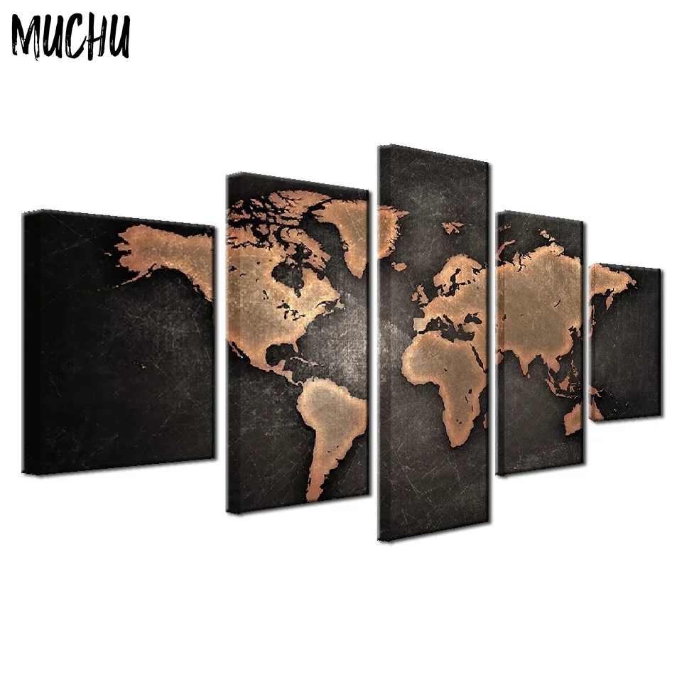 3d Карта мира в стиле ретро коричневый Hd холст печать художественная стена