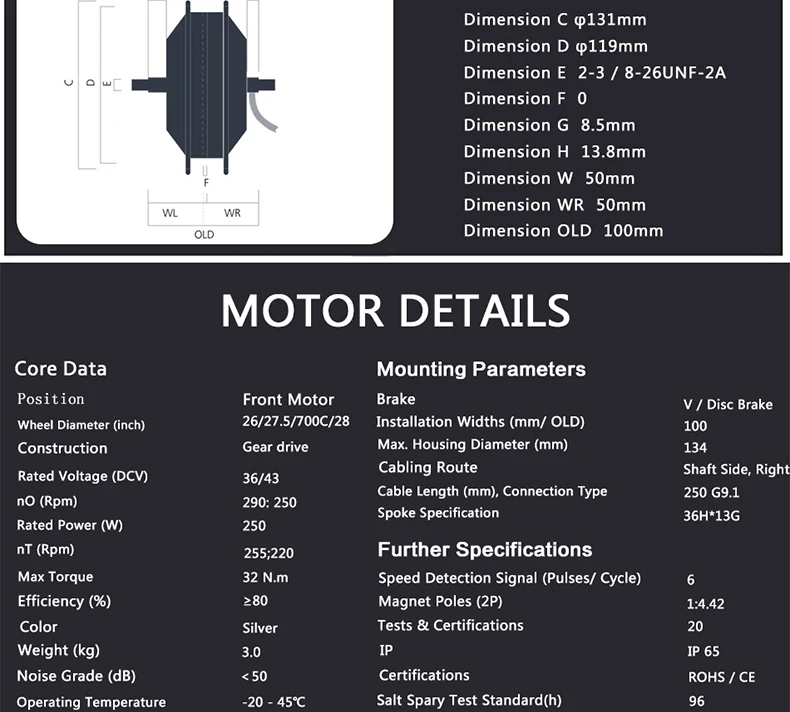 Bafang 36 v/48 v 250w 350w 500w переднее колесо двигателя E-bike бесщеточная Планетарная втулка колеса 26 дюймов 700C Электрический велосипед конверсионный комплект