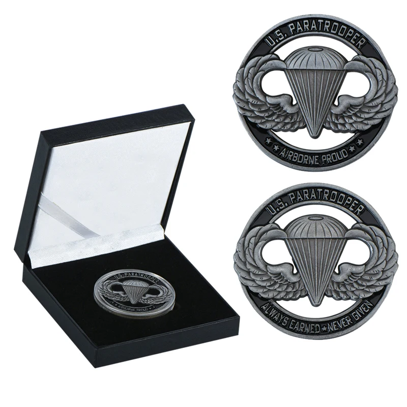 coin box WR США десантник памятный вызов монеты домашний декор Соединенные Штаты Америки воздушные металлические монеты для подарков на день рождения - Цвет: coin box