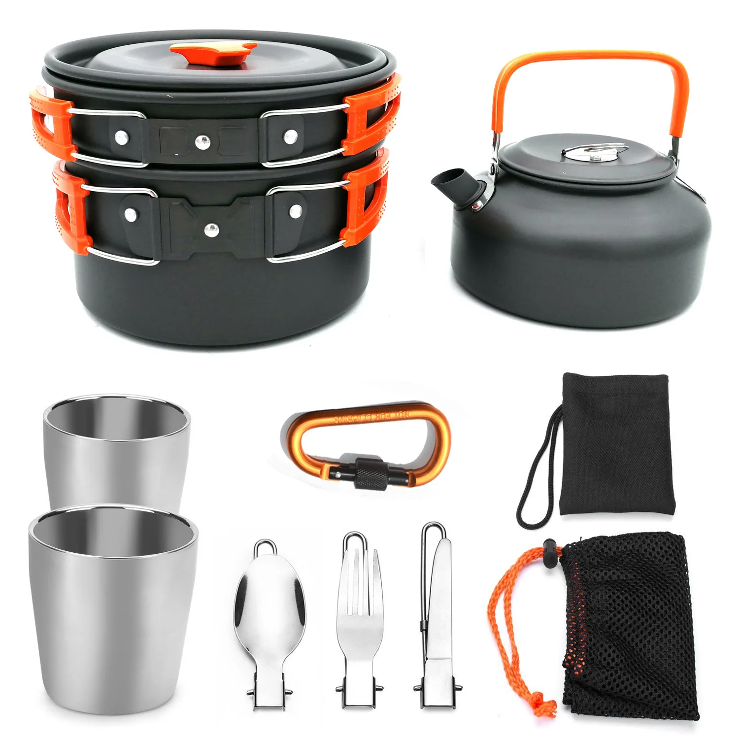 

GRNTAMN1 Set Outdoor Pots Pans Camping Cookware Picnic Cooking Set Non-stick Tableware With Foldable Spoon Fork Knife Kettle Cup