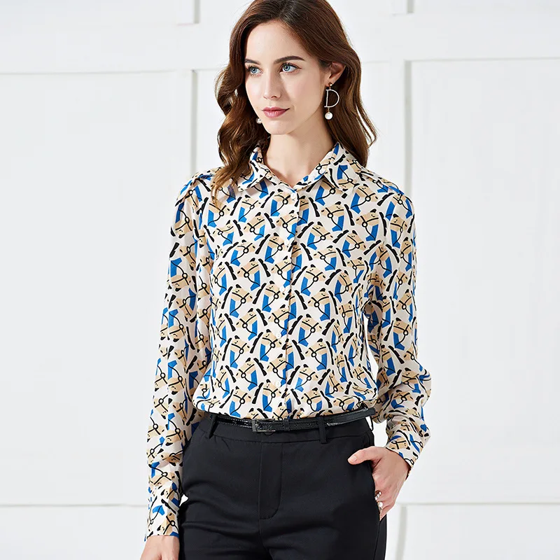 Women's Blouses and Tops Silk white grey blue Floral Office Formal Casual Shirts Plus Large Size Spring Summer Sexy Haut Femme