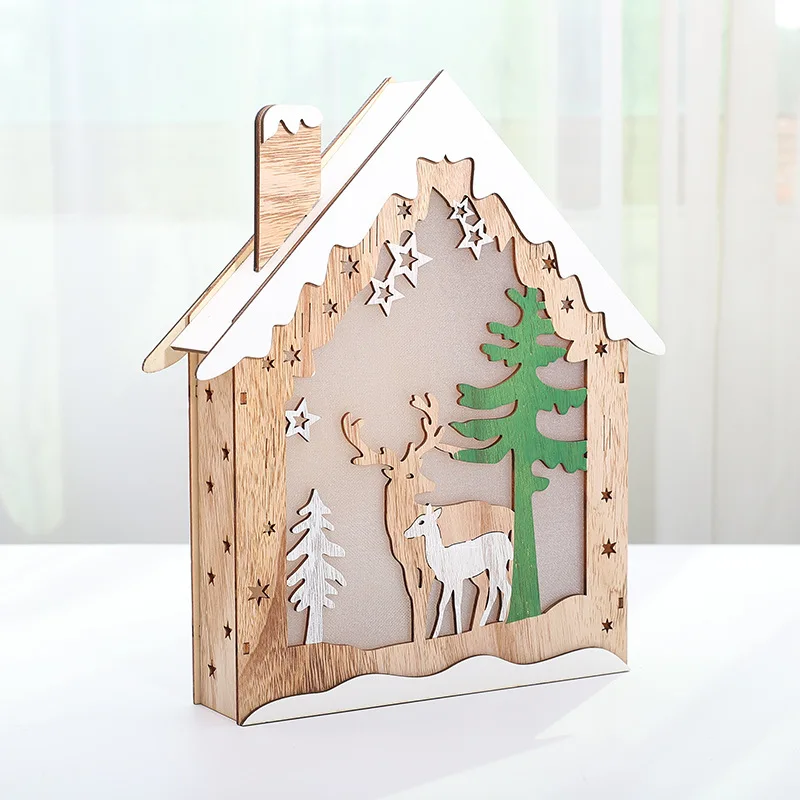 House elk Светящийся деревянный Рождественский Санта-Клаус Снеговик, домик с пентаграммой, круглый Рождественский кулон, висячие украшения - Цвет: House elk