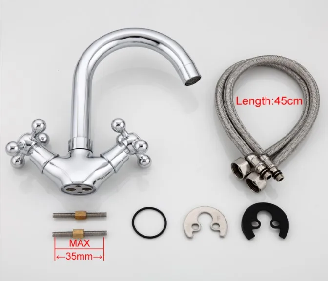 

Silver Bathroom faucet Dual Handle Vessel Sink Mixer Tap Hot and cold separation switch