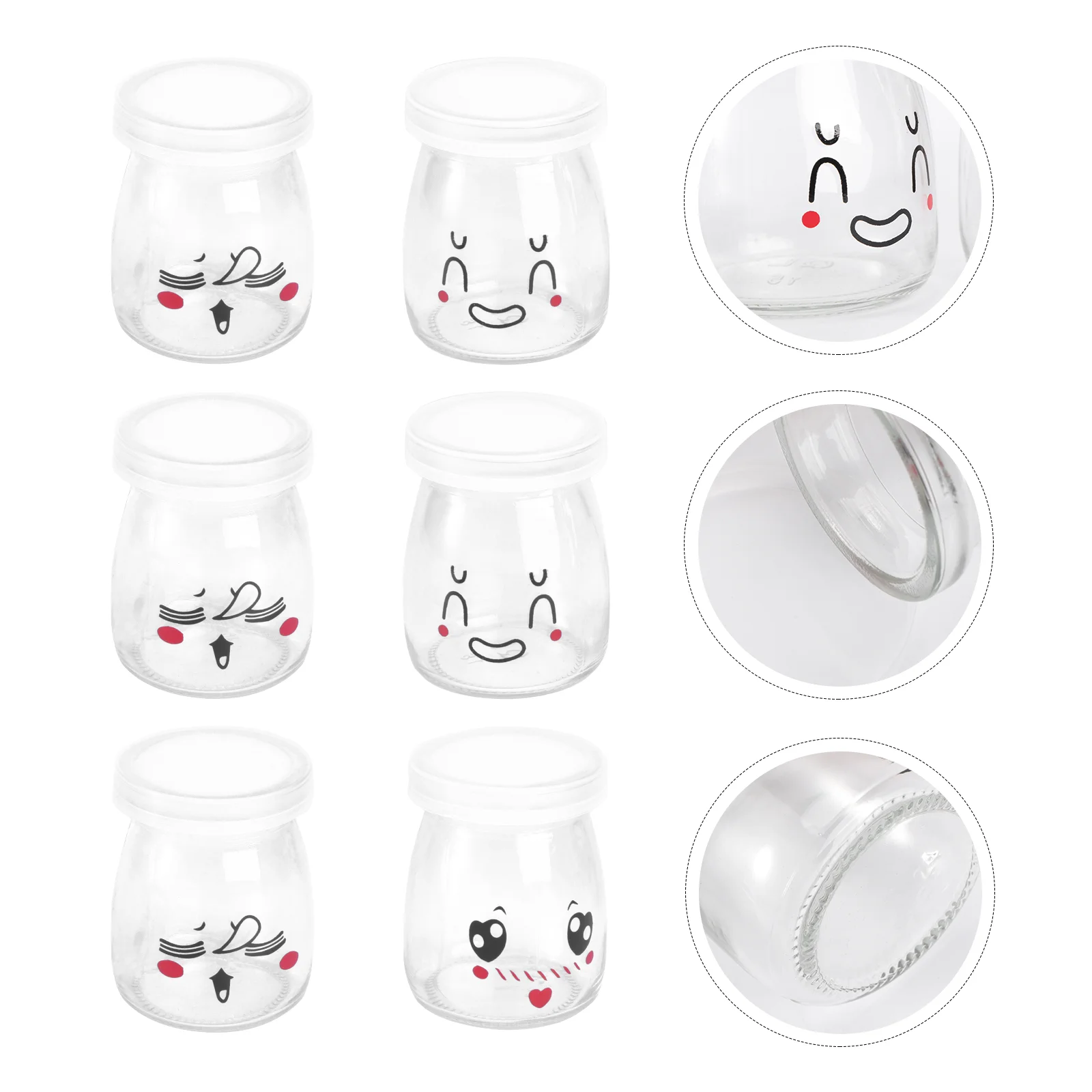 

6pcs 100ml Pudding Bottles Face Heat-resistant Glass Jelly Yogurt Jar Containers (Random Pattern)