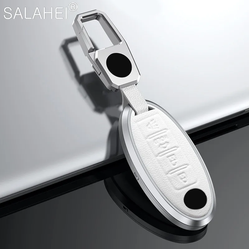 

Aluminum Alloy+Leather Car Remote Key Case Shell Protector For Nissan Tidda Livida X-Trail T31 T32 Qashqai March Juke Pathfinder