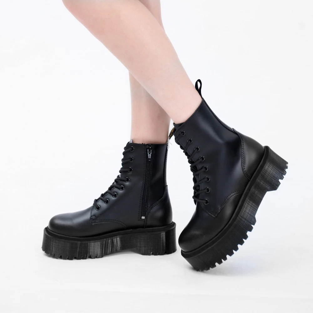 

Leather Boots Martens Size34-44 Chunky Motorcycle Boots for Women Autumn 2020 Fashion Round Toe Combat Boots Ladies Shoes