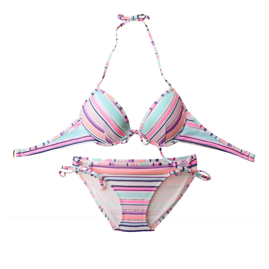 Для женщин белый полосатый принт купальники бикини плавательный Стеганое пальто