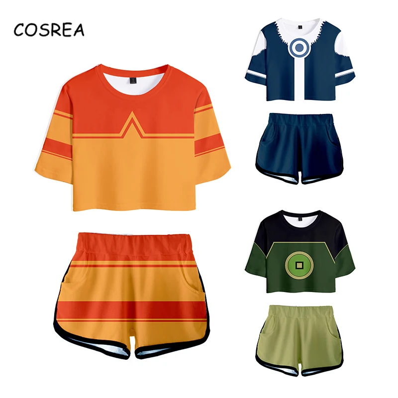 

Anime Avatar: The Last Airbender Cosplay Costumes Aang Katara Shirt T-shirts Suits T Shirt Shorts Sportwear Sport Suit Girls
