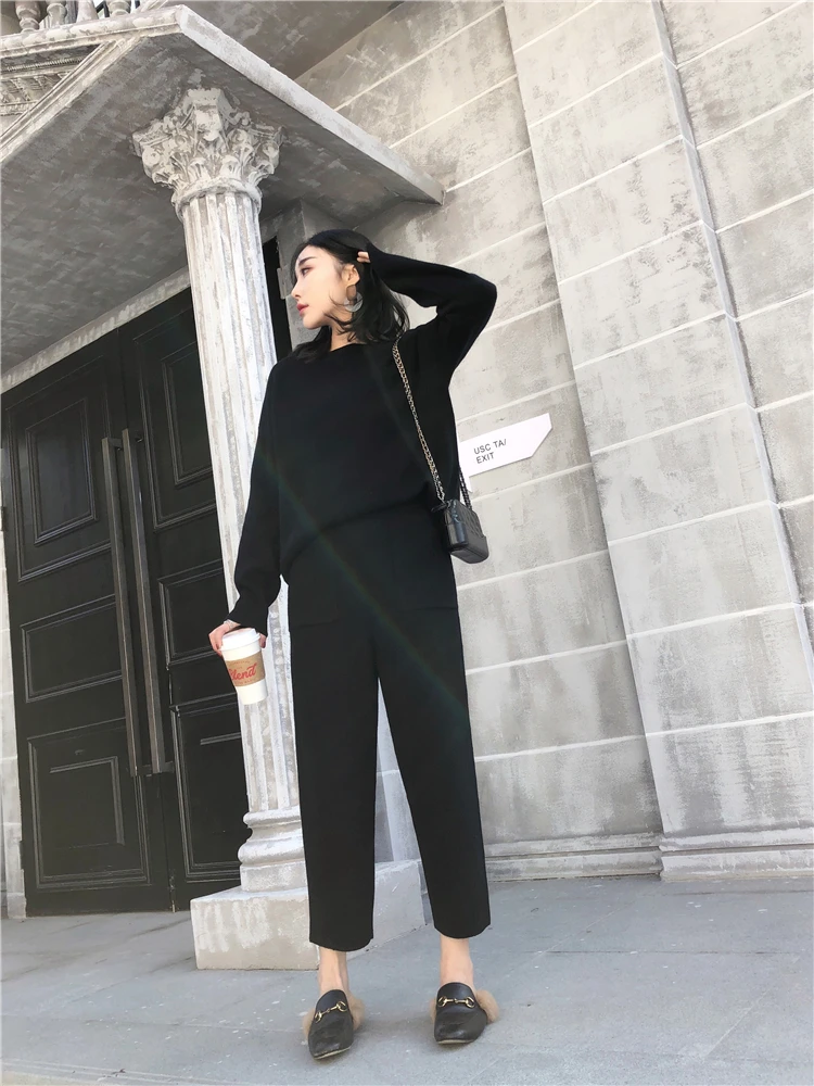Women Outfits Cashmere Sweater Two Piece Sets Tracksuit Autumn Winter Fashion Sweatsuits Sport Suit Female Knit Pant Set