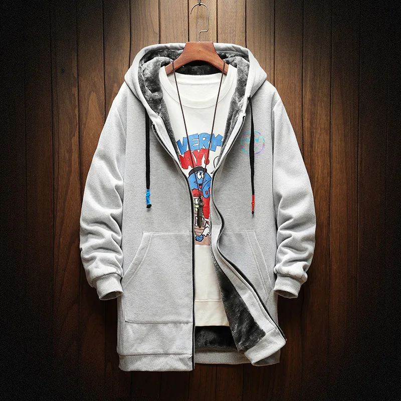 

Mens Trench Coat Men 2020 New Long Casual Hooded Loose Fleece Jacket Streetwear Winter Windbreaker Korean Fashion Clothing