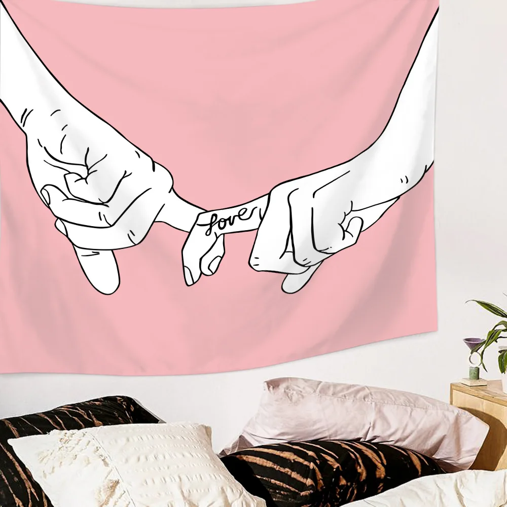 Настенный гобелен в стиле хиппи настенный розовый с изображением влюбленных