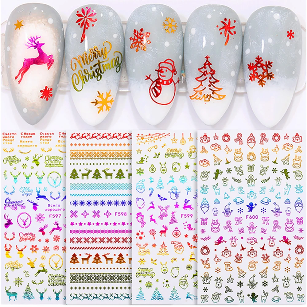 1 Sheet 3D DIY Colorful Self Adhesive Nail Stickers Slide Decals Nail Art Decoration Christmas Nail Art Stickers