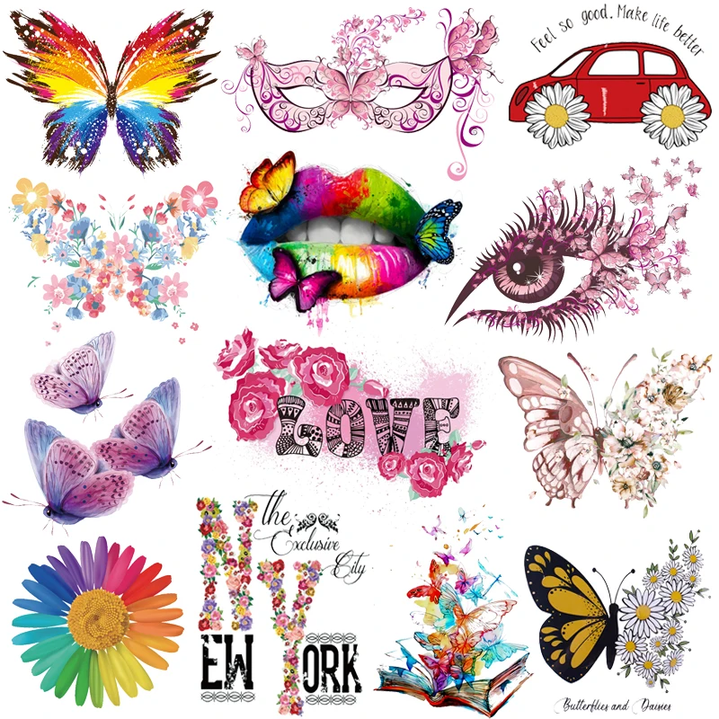 

Prajna Butterfly Iron On Transfer Patches For Thermal Fashion Girl Clothes Daisy Stickers Heat Transfer Vinyl Cartoon Applique
