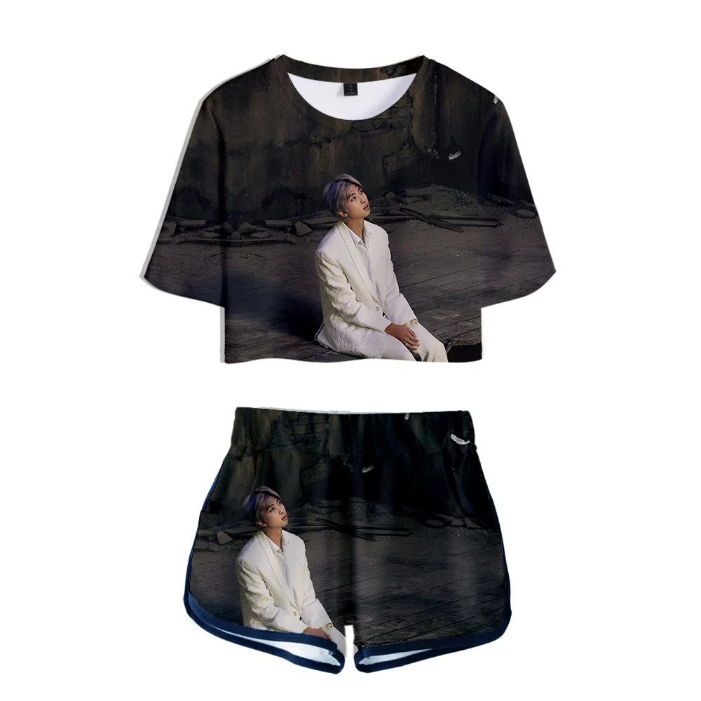 

New Korean Fashion Kpop 3D Sets Map of The Soul K-pop Clothes 2 Piece Sets Women Outfits Shorts and Crop Tops Hip Hop Streetwear