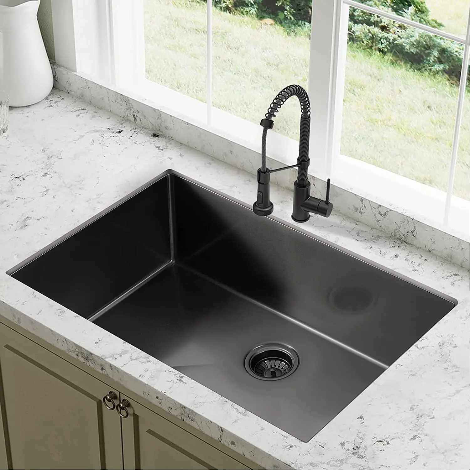 

33" x 21" x 10" Gunmetal Black Stainless Steel kitchen sink Luxury Modern 16 gauge Single Bowl undermount Sink with Nano Surface