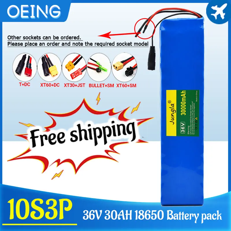 

18650 10s3p 36V 30ah Lithium Battery Packs E-bike 250-500W High Power and Capacity Electric Bicycle Li-Ion Rechargeable Baterias