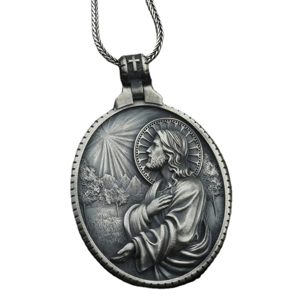 

New religious christian jesus prayer catholic retro men's pendant necklace tag chain necklace