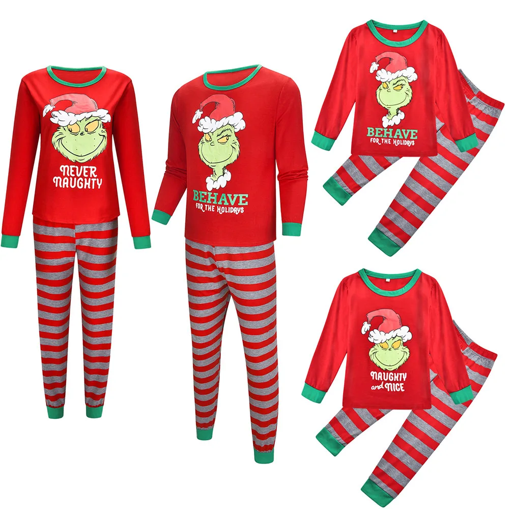 Conjunto de pijama navide&ntilde;o a juego para el hogar, ropa de dormir con tem&aacute;tica Grinch, para pap&aacute;, mam&aacute; y ni&ntilde;os, 2 piezas-1