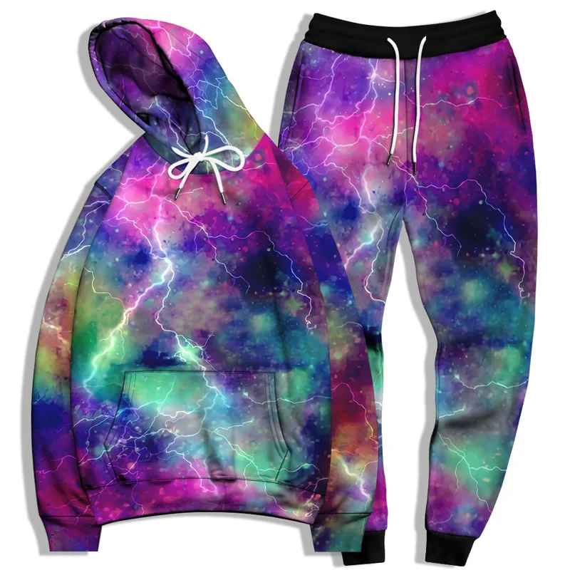 

3D Pattern Two Piece Spring Autumn Digital Print Casual Men Hooded Sweatshirt Unisex Sportwear Plus Size Long Sleeve Top Trouser