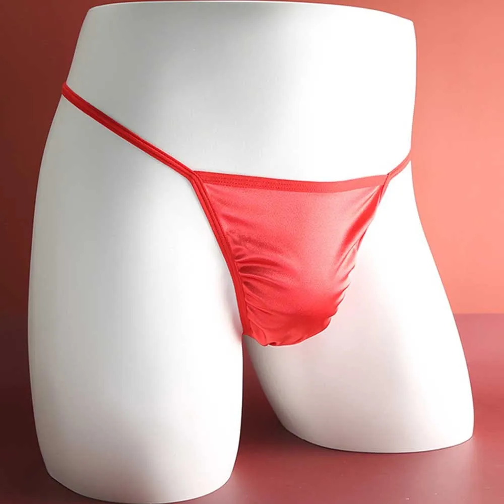 

Men's Shiny Satin Underwear Sexy Erotic G-string Thong Briefs Bulge Pouch Breathable Panties Male Bikini Underpants Mini T-Back
