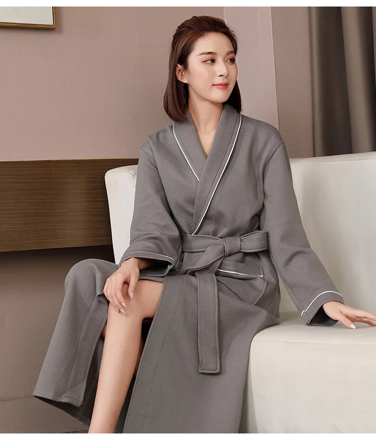 100% Cotton robe long plus size bathrobes cotton layer warm couple nightgown water absorbent bathrobe