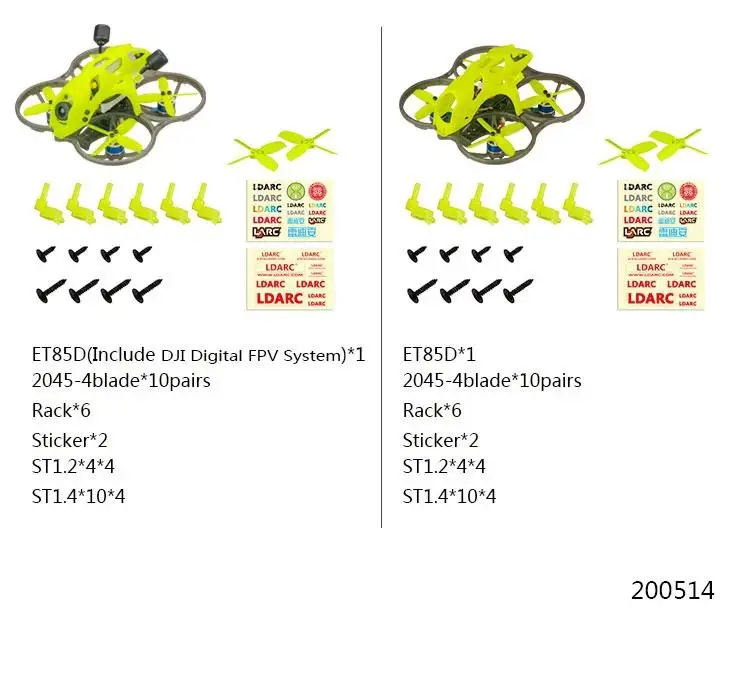 LDARC ET85D 87 6 мм Колесная база F4 AIO 12A BL_S ESC 4S Whoop FPV Racing Drone PNP w/ 48CH 25-200mW VTX NO DJI Air Unit Version |