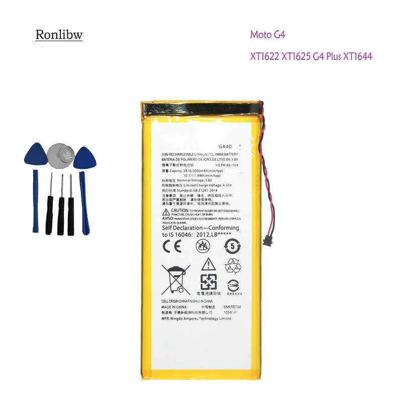 Ronlibw 3000 мА/ч, Батарея GA40 SNN5970A Замена для Motorola Moto G4 XT1622 XT1625 G4 плюс XT1644 с бесплатными инструментами